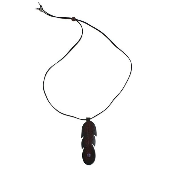 Alternate image for Brown Leather Feather Pendant Necklace with Amethyst Feather Spirit