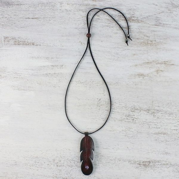 Alternate image for Brown Leather Feather Pendant Necklace with Amethyst Feather Spirit