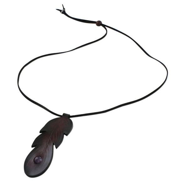 Alternate image for Brown Leather Feather Pendant Necklace with Amethyst Feather Spirit