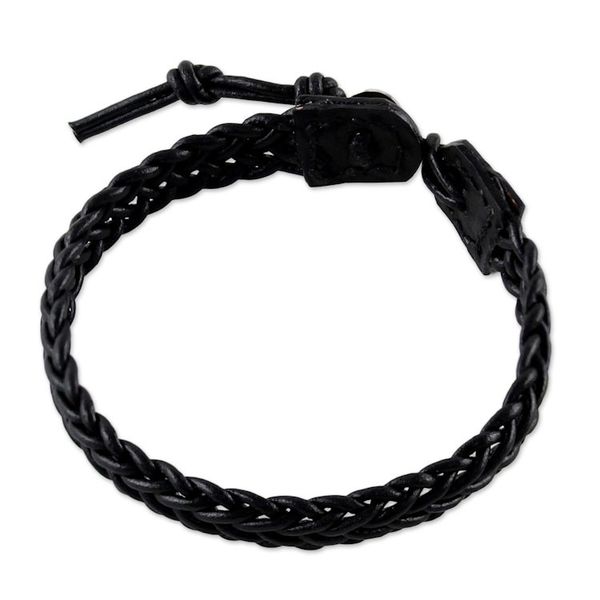 Alternate image for Black Leather Braided Bracelet with Silver from Thailand Fun Times in Black