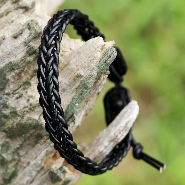 Alternate image for Black Leather Braided Bracelet with Silver from Thailand Fun Times in Black