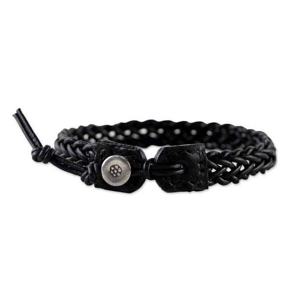 Alternate image for Black Leather Braided Bracelet with Silver from Thailand Fun Times in Black