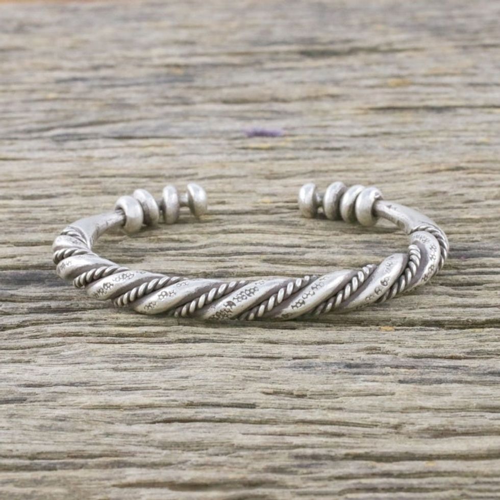 Handmade Sterling Silver Thai Hill Tribe Cuff Bracelet 'Lanna Beauty'