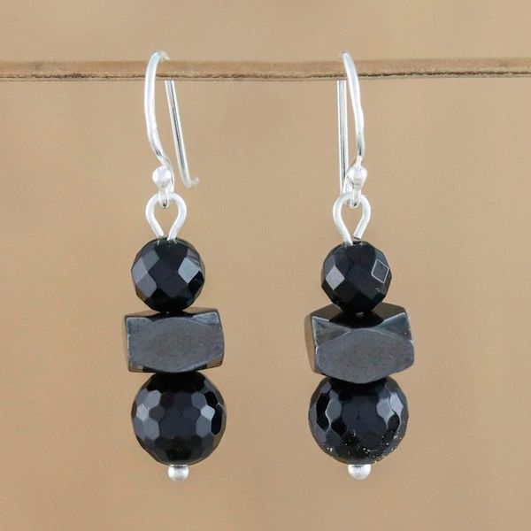 Alternate image for Onyx and Hematite Dangle Earrings from Thailand Style by Night