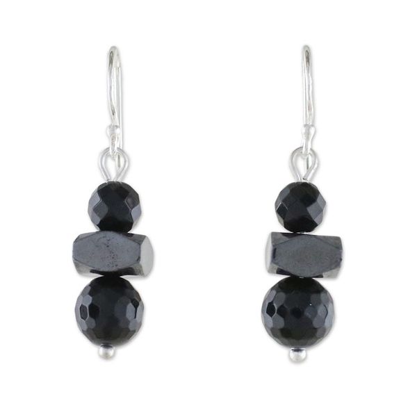 Alternate image for Onyx and Hematite Dangle Earrings from Thailand Style by Night