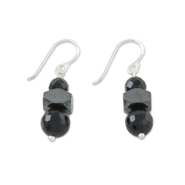 Alternate image for Onyx and Hematite Dangle Earrings from Thailand Style by Night