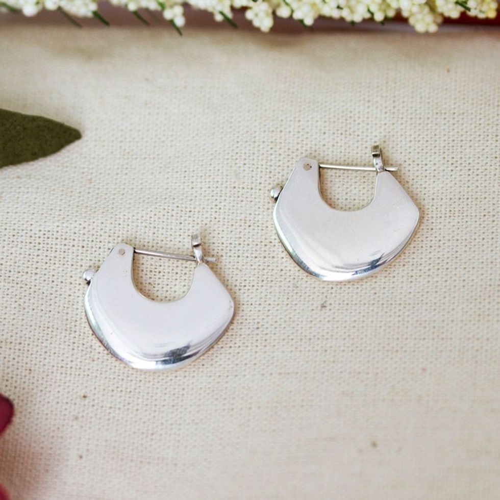 Minimalist Polished Taxco Silver Hoop Earrings from Mexico 'Timeless Radiance'