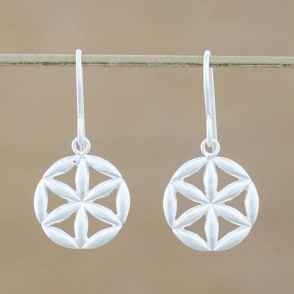 Handmade Thai Sterling Silver Floral Dangle Earrings 'Thai Grace'