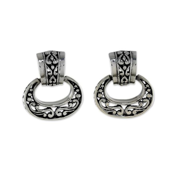 Alternate image for Elegant Sterling Silver Oval Dangle Earrings from Thailand Ornate Chiang Mai