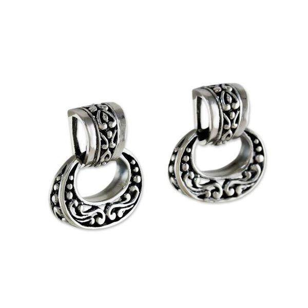 Alternate image for Elegant Sterling Silver Oval Dangle Earrings from Thailand Ornate Chiang Mai