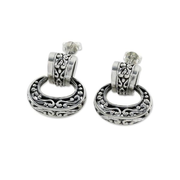 Alternate image for Elegant Sterling Silver Oval Dangle Earrings from Thailand Ornate Chiang Mai