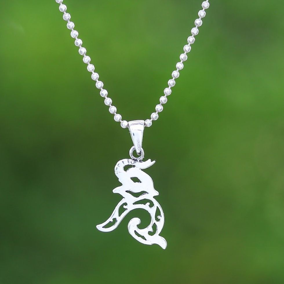 Sterling Silver Elephant Pendant Necklace from Thailand 'Elephant Melody'
