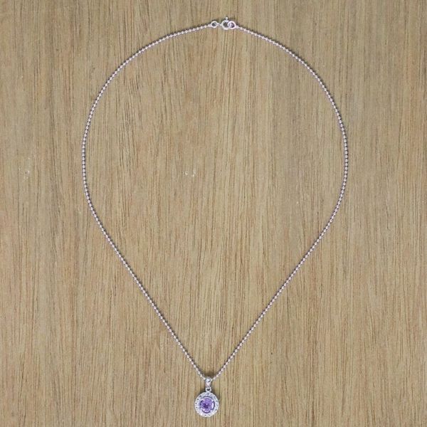 Alternate image for Circular Amethyst and CZ Pendant Necklace from Thailand Violet Sparkle