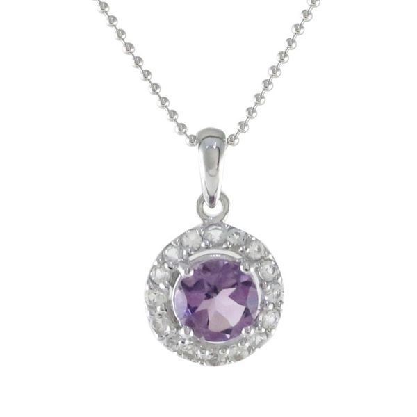 Alternate image for Circular Amethyst and CZ Pendant Necklace from Thailand Violet Sparkle