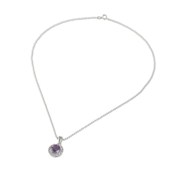 Alternate image for Circular Amethyst and CZ Pendant Necklace from Thailand Violet Sparkle