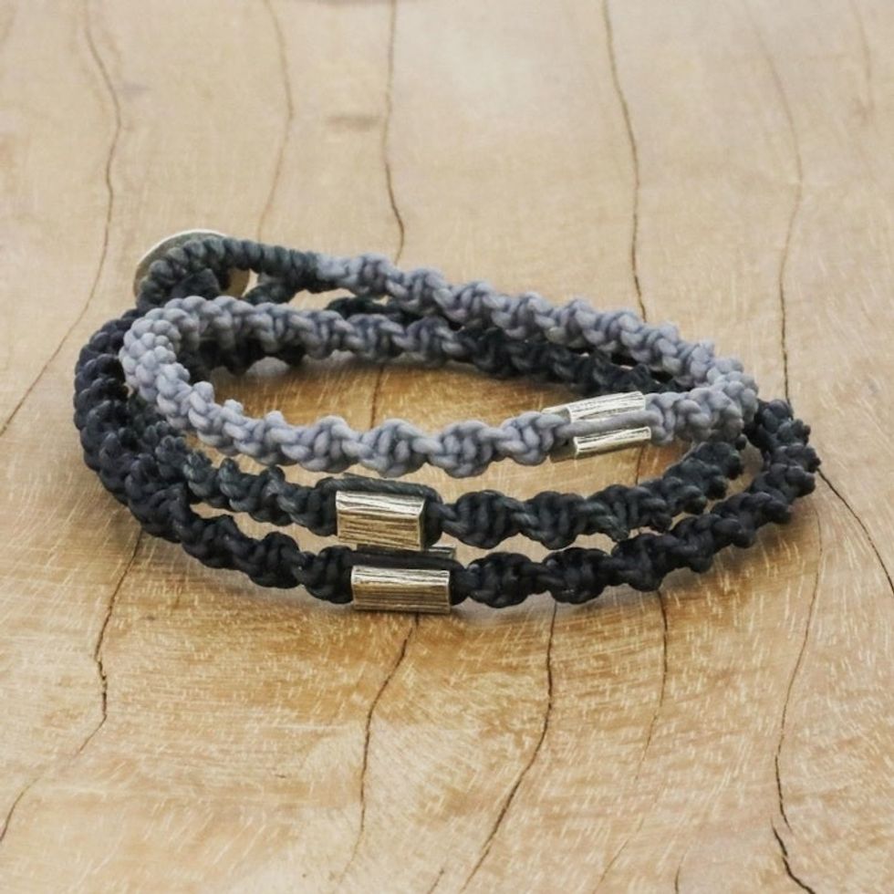 Karen Silver Braided Wrap Bracelet from Thailand 'Midnight Hour'