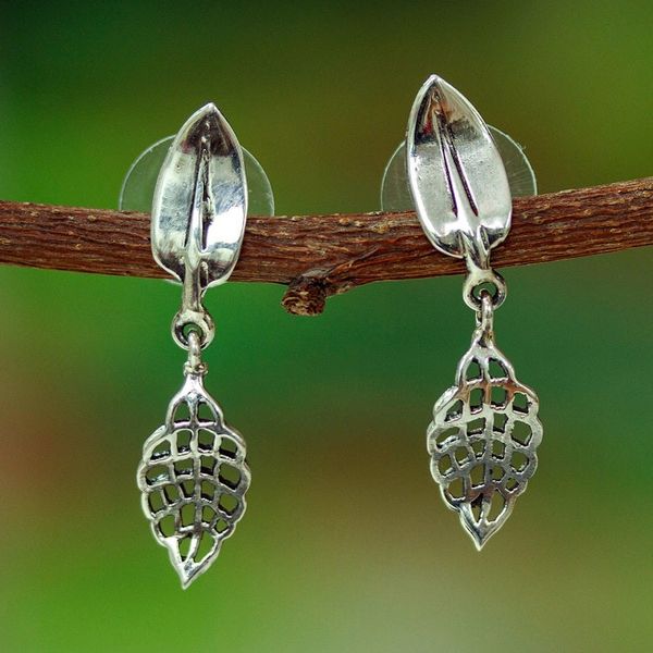 Alternate image for Leafy-Shaped High-Polished Sterling Silver Dangle Earrings Leafy Days