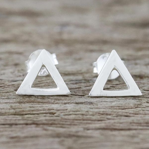 Alternate image for Handcrafted Sterling Silver Triangle Stud Earrings Silver Triangles