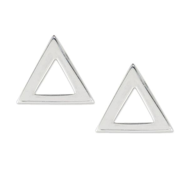 Alternate image for Handcrafted Sterling Silver Triangle Stud Earrings Silver Triangles