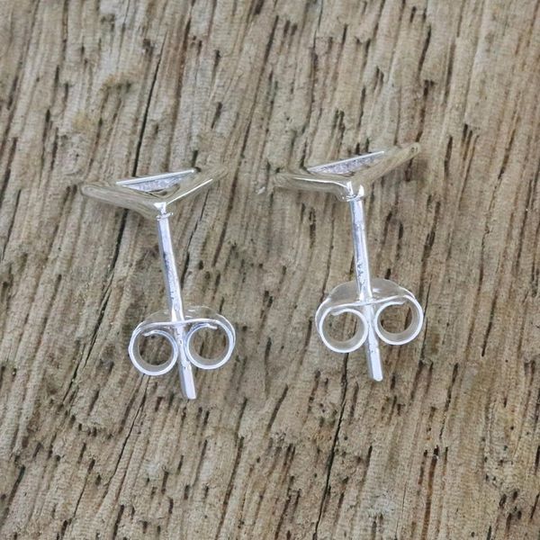 Alternate image for Handcrafted Sterling Silver Triangle Stud Earrings Silver Triangles