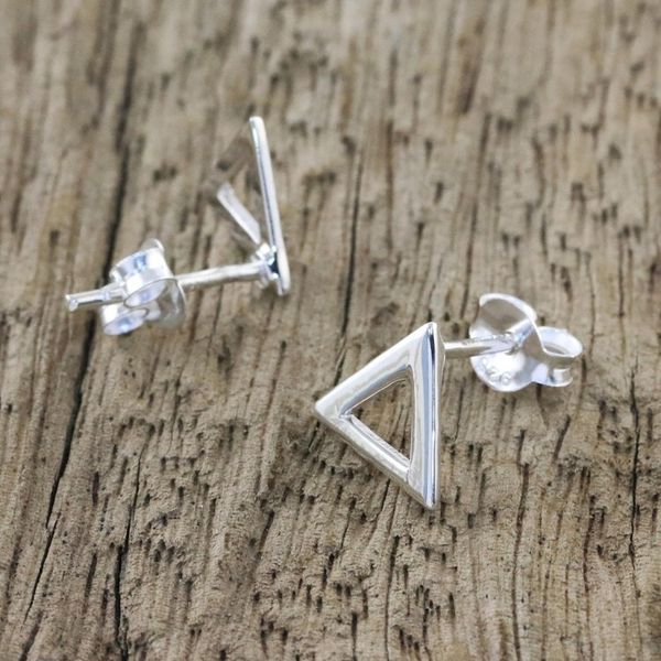 Alternate image for Handcrafted Sterling Silver Triangle Stud Earrings Silver Triangles