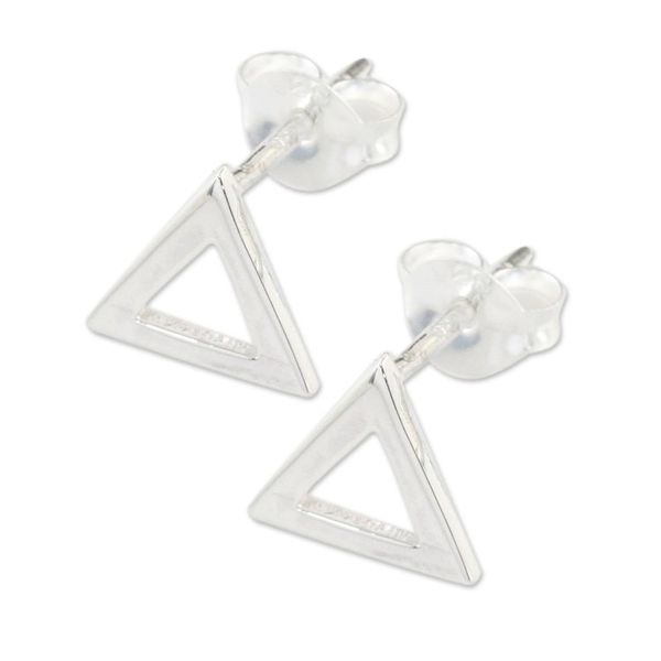 Alternate image for Handcrafted Sterling Silver Triangle Stud Earrings Silver Triangles