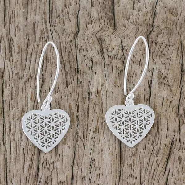 Alternate image for Sterling Silver Fractal Heart Dangle Earrings from Thailand Fractal Heart