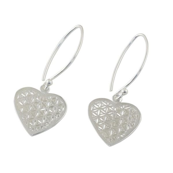 Alternate image for Sterling Silver Fractal Heart Dangle Earrings from Thailand Fractal Heart