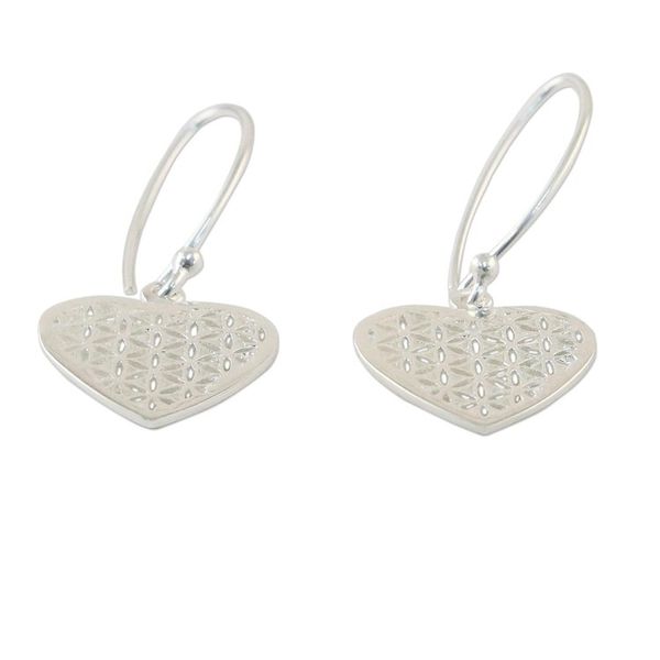 Alternate image for Sterling Silver Fractal Heart Dangle Earrings from Thailand Fractal Heart