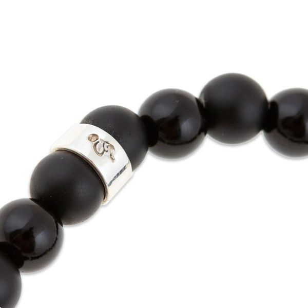 Alternate image for Mens Onyx Stretch Bracelet with Taxco Silver Skull Pendant Enchanted Skull