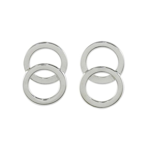 Alternate image for Thai Sterling Silver Geometric Circle Modern Button Earrings Forever Circles