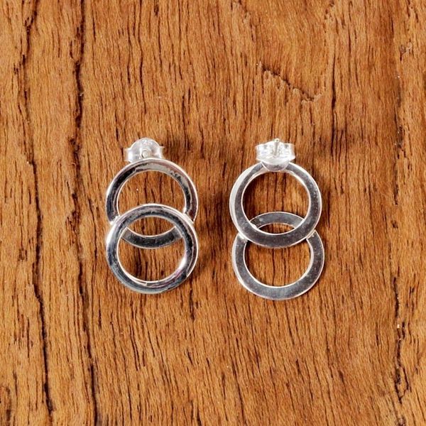 Alternate image for Thai Sterling Silver Geometric Circle Modern Button Earrings Forever Circles