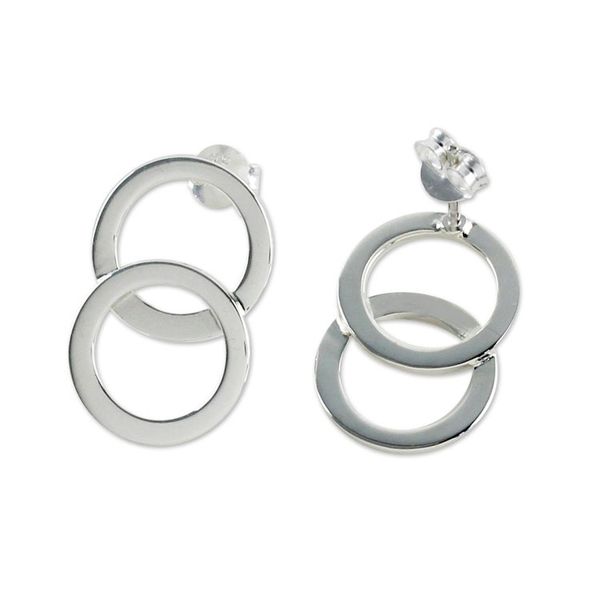 Alternate image for Thai Sterling Silver Geometric Circle Modern Button Earrings Forever Circles