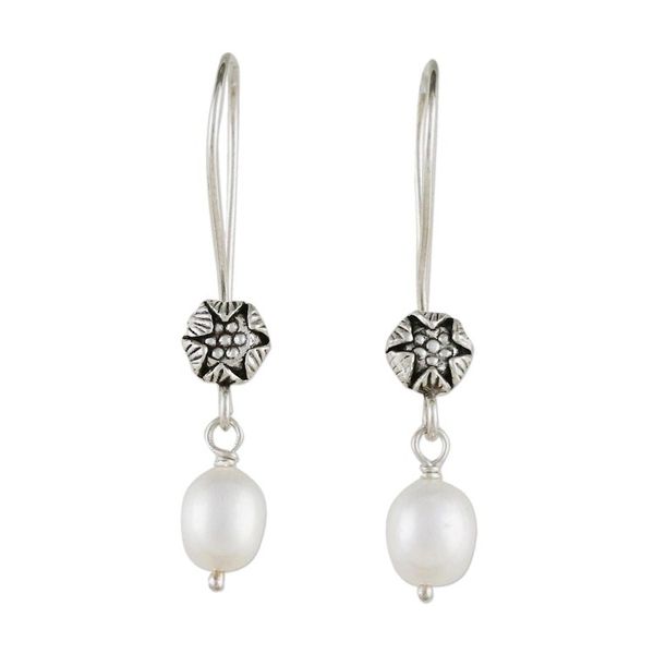 Alternate image for White Cultured Pearl Flower Dangle Earrings Emerging Buds