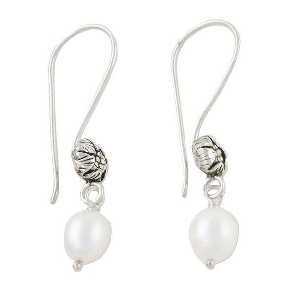 Alternate image for White Cultured Pearl Flower Dangle Earrings Emerging Buds