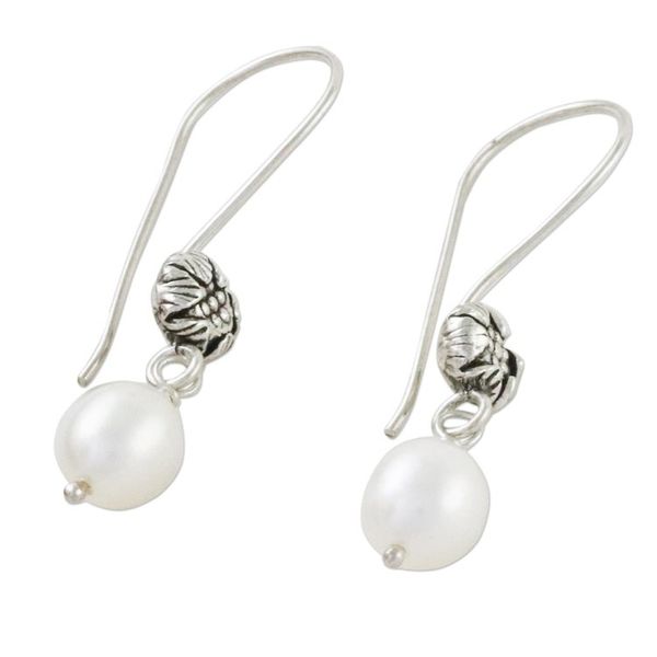 Alternate image for White Cultured Pearl Flower Dangle Earrings Emerging Buds