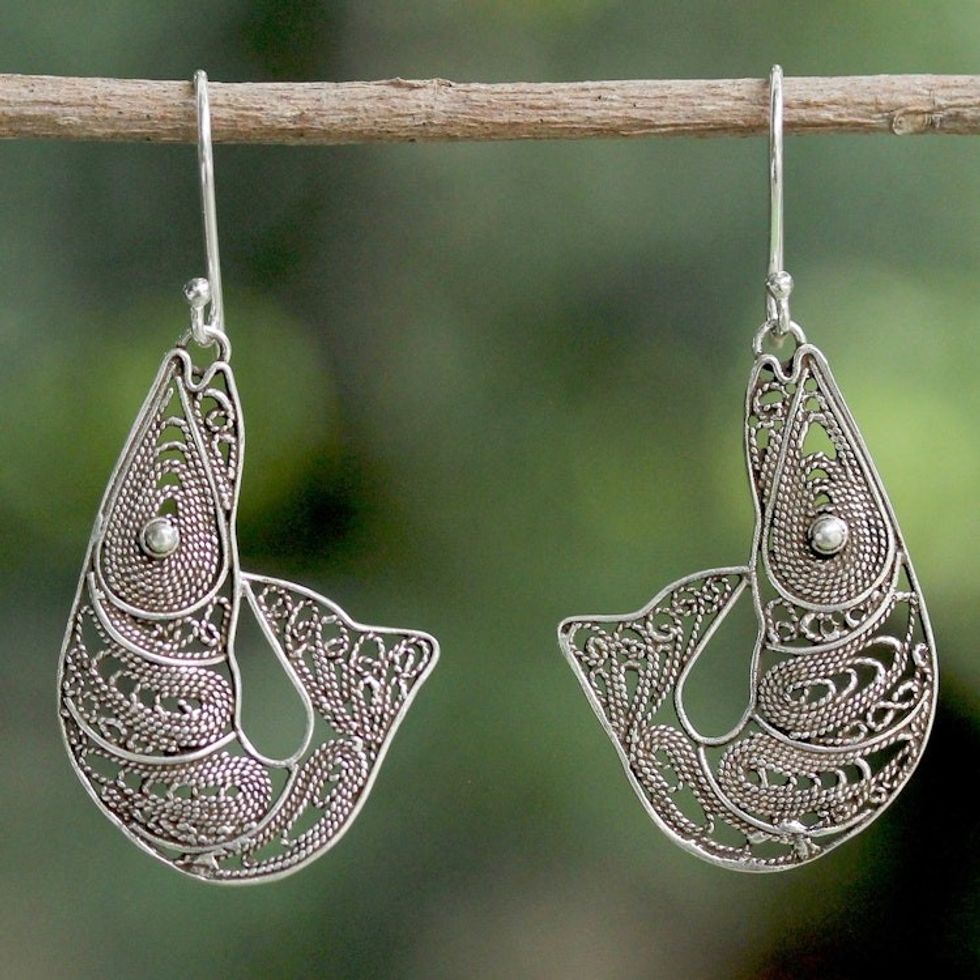 Sterling Silver Filigree Shrimp Earrings from Thailand 'Afternoon Catch'