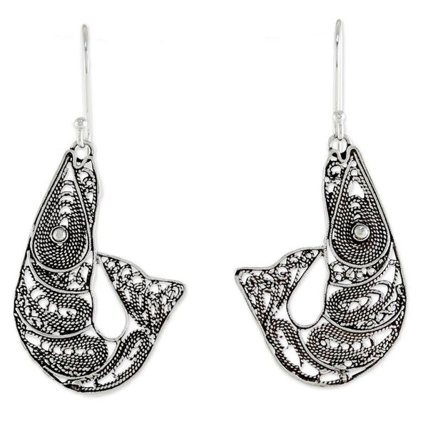 Alternate image for Sterling Silver Filigree Shrimp Earrings from Thailand Afternoon Catch