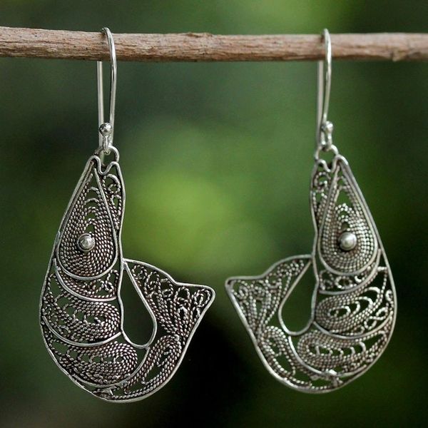 Alternate image for Sterling Silver Filigree Shrimp Earrings from Thailand Afternoon Catch