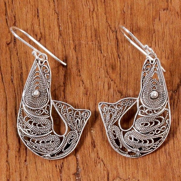 Alternate image for Sterling Silver Filigree Shrimp Earrings from Thailand Afternoon Catch