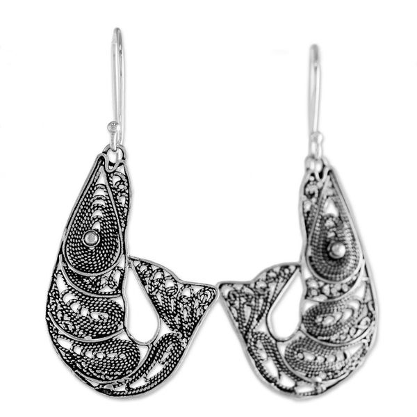 Alternate image for Sterling Silver Filigree Shrimp Earrings from Thailand Afternoon Catch