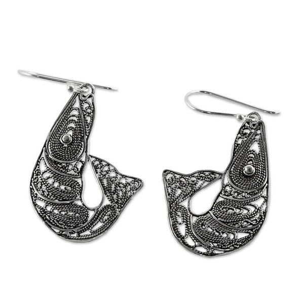 Alternate image for Sterling Silver Filigree Shrimp Earrings from Thailand Afternoon Catch