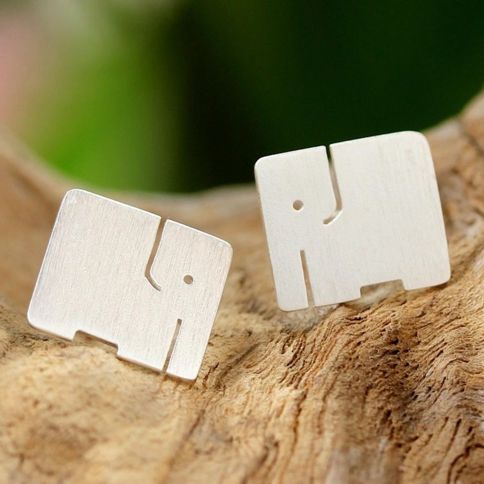 Handmade Thai Sterling Silver Post Elephant Post Earrings 'Exquisite Elephant'