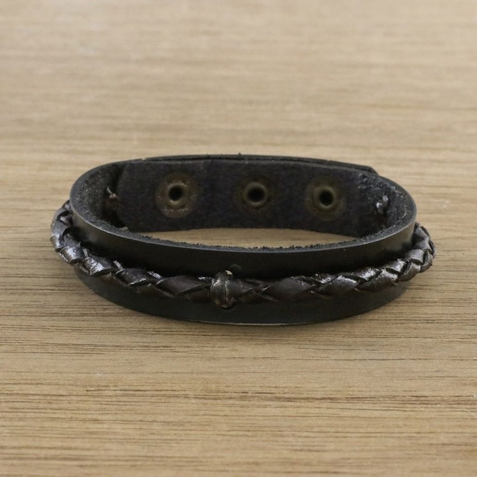 Handmade Leather Wristband Bracelet in Dark Brown 'Tenacious Nature in Dark Brown'