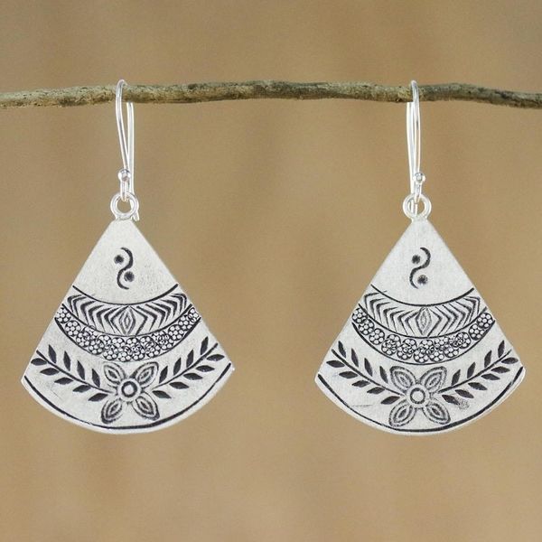 Alternate image for Thai Hill Tribe Style Silver Dangle Earrings Hill Tribe Fans