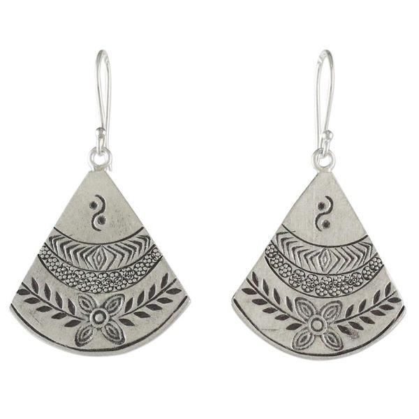 Alternate image for Thai Hill Tribe Style Silver Dangle Earrings Hill Tribe Fans