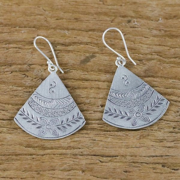Alternate image for Thai Hill Tribe Style Silver Dangle Earrings Hill Tribe Fans