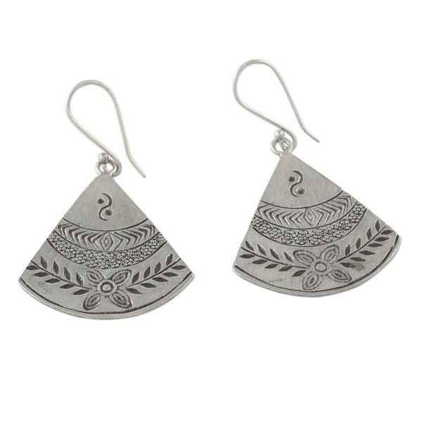 Alternate image for Thai Hill Tribe Style Silver Dangle Earrings Hill Tribe Fans