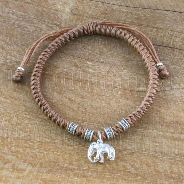 Alternate image for Karen Silver Elephant Bracelet in Tan from Thailand Wondrous Elephant in Tan