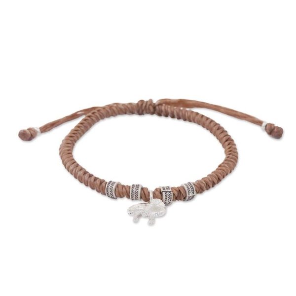Alternate image for Karen Silver Elephant Bracelet in Tan from Thailand Wondrous Elephant in Tan
